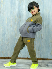 Boys Olive Grey Polar Fleece Tracksuit
