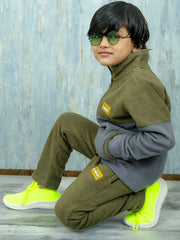 Boys Olive Grey Polar Fleece Tracksuit