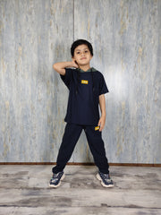 Navy Blue Kids Hood with Trouser - Dobby Stuff