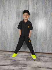 Black Kids Safari Suit with Trouser - Dobby Stuff