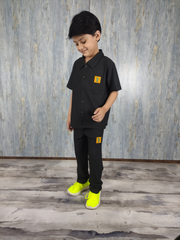 Black Kids Safari Suit with Trouser - Dobby Stuff