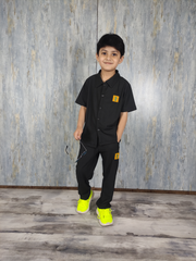 Black Kids Safari Suit with Trouser - Dobby Stuff