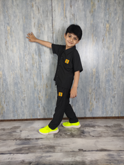 Black Kids Safari Suit with Trouser - Dobby Stuff