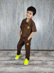 Brown Kids Safari Suit with Trouser - Dobby Stuff