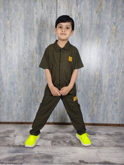 Olive Kids Safari Suit with Trouser - Dobby Stuff