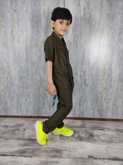Olive Kids Safari Suit with Trouser - Dobby Stuff