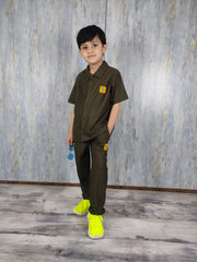 Olive Kids Safari Suit with Trouser - Dobby Stuff